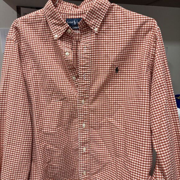 Ralph Lauren Classic Fit Men's Lg Orange‎ Check Long Sleeve Button Down - Picture 1 of 5